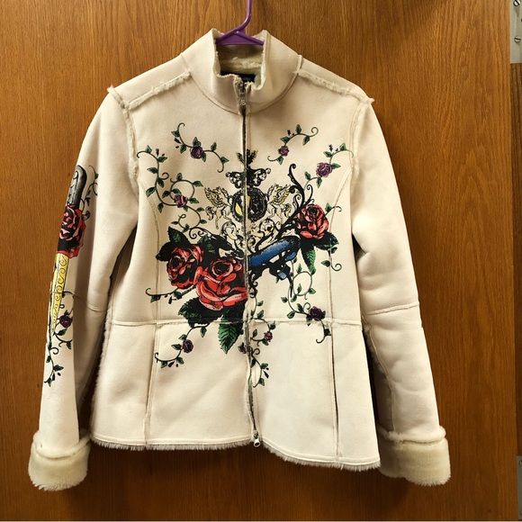 eStudio Philhobar Design faux shearling coat with painted floral design.  Size S - Picture 1 of 6